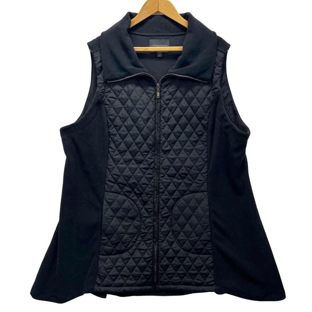 Christian‎ Siriano Quilted Fleece Vest Womens 3X Black Mixed Media Full Zip